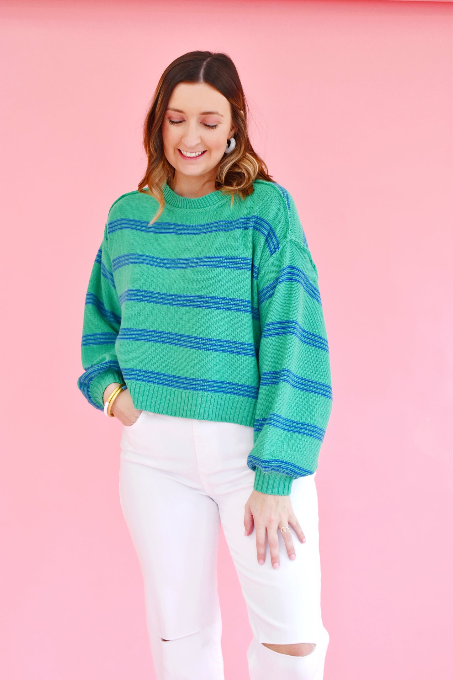 Kelly Blue Striped Lightweight Sweater