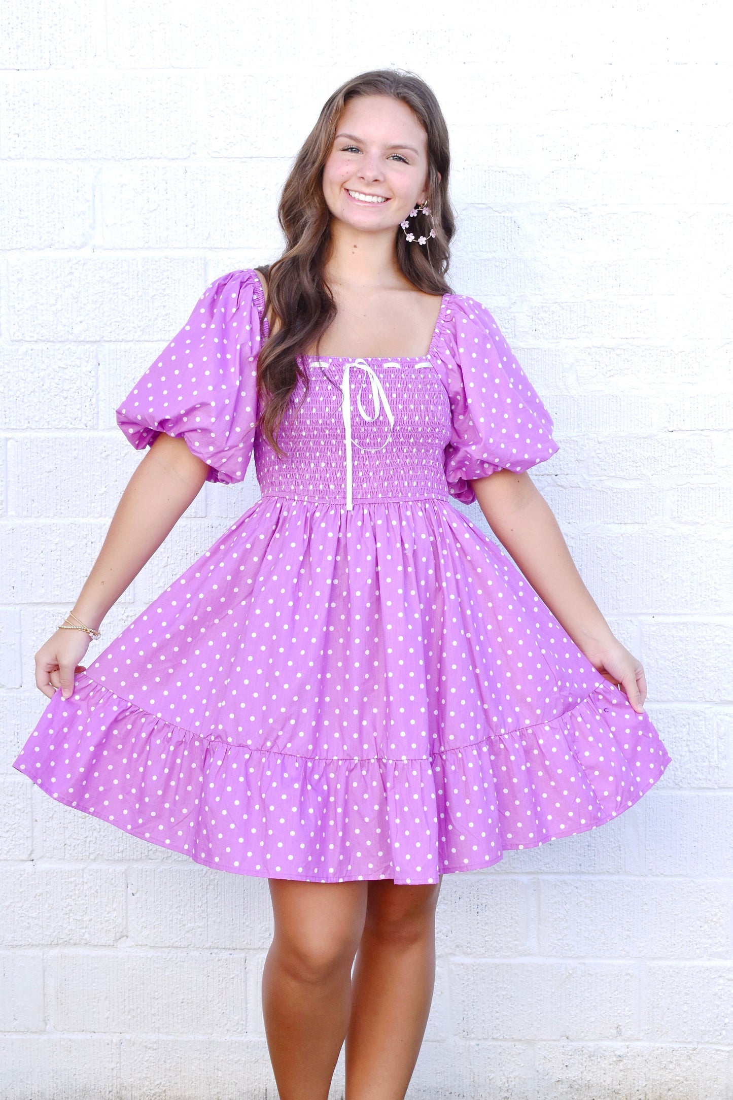 Lilac Polka Dot Bow Detail Dress