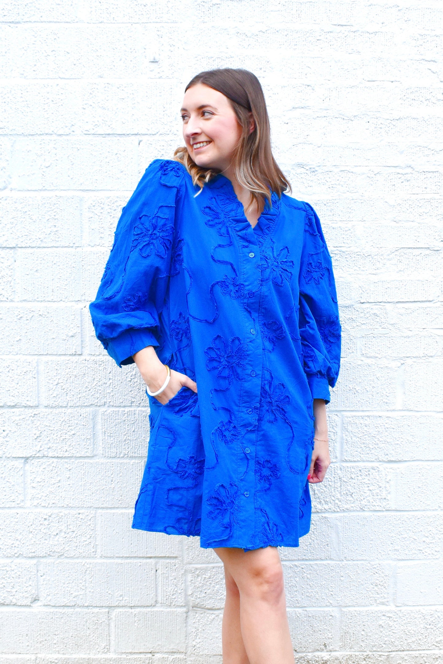 Royal Blue Button Down Floral Dress