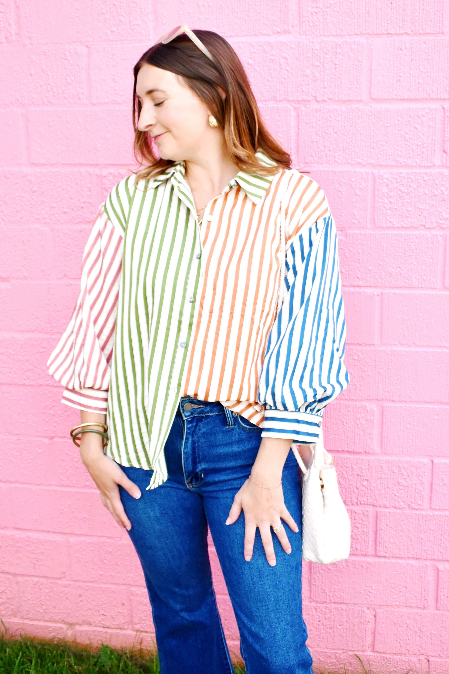 Fall Color Block Striped Button Down