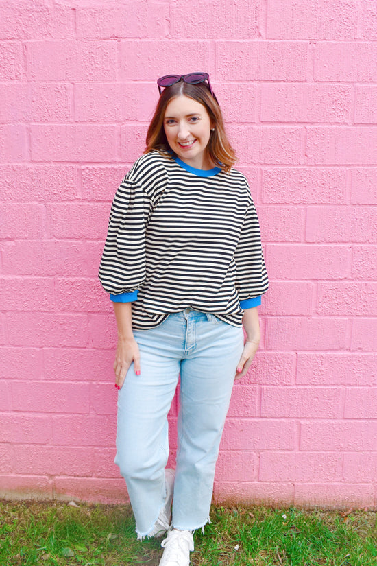 Black Striped Royal Contrast Top