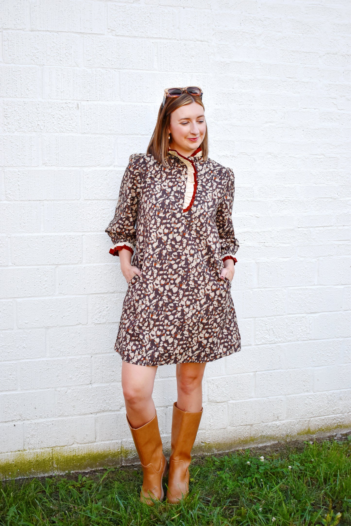 Brown Leopard Ruffle Shift Dress