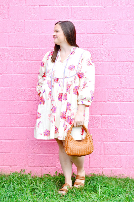 Plus Cream Pink Floral  Dress