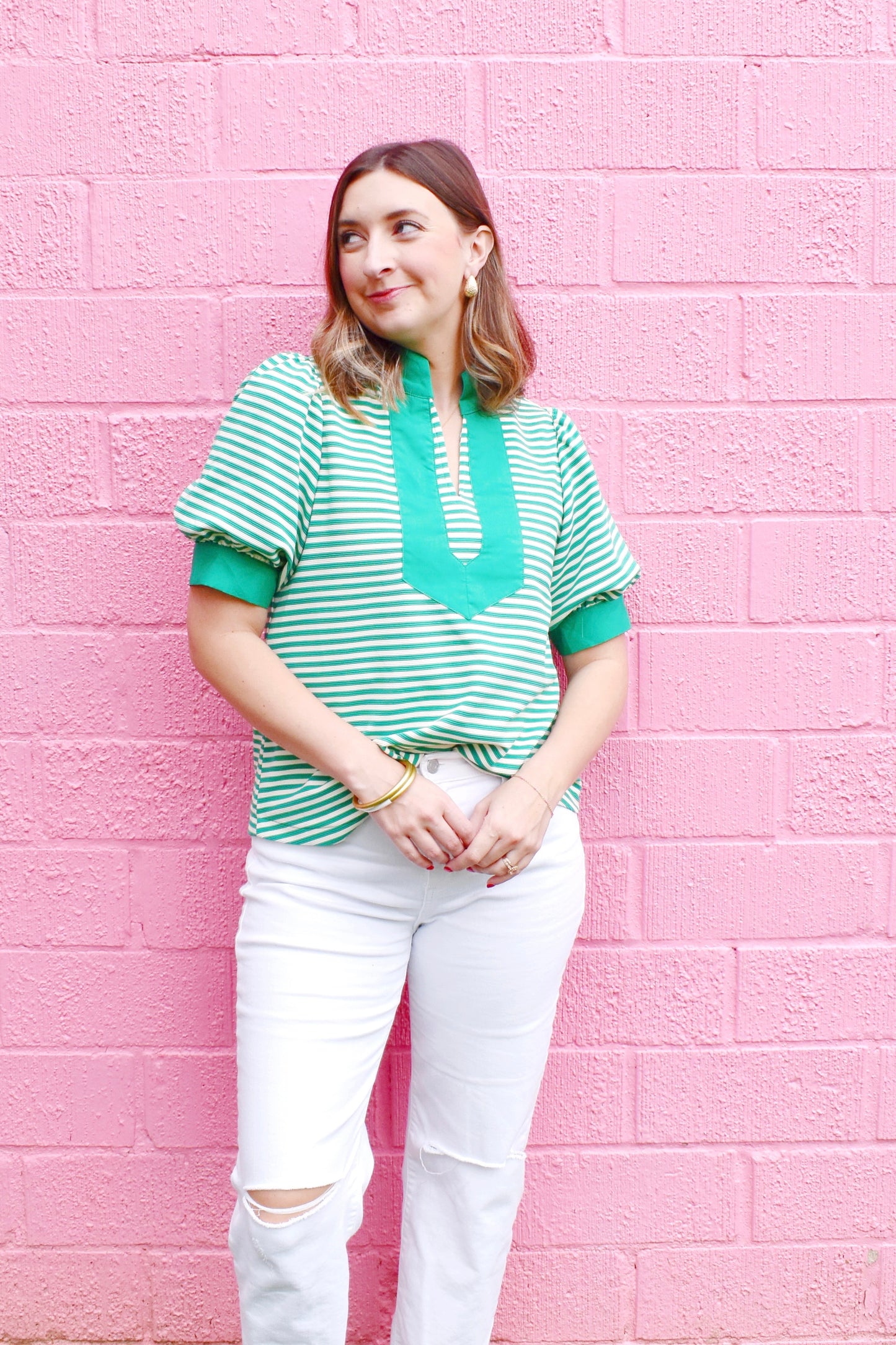 Green Stripe Contrast Top