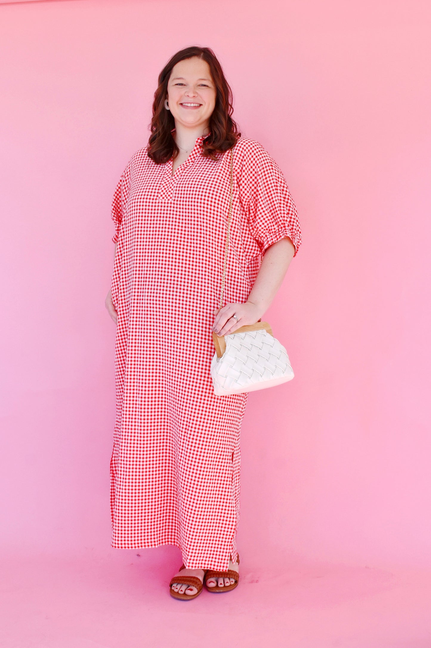 Plus Tomato Red Gingham Midi Dress