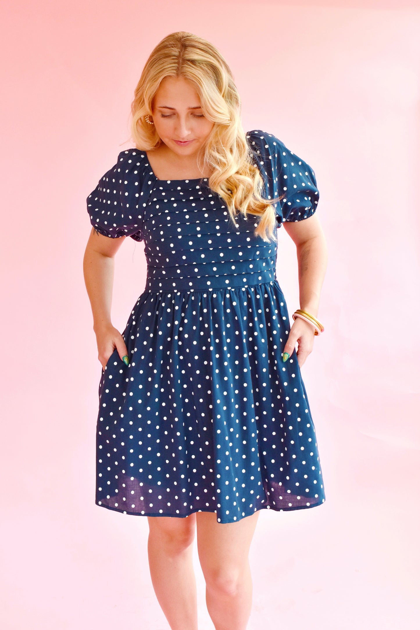 Navy Polka Dot Babydoll Dress