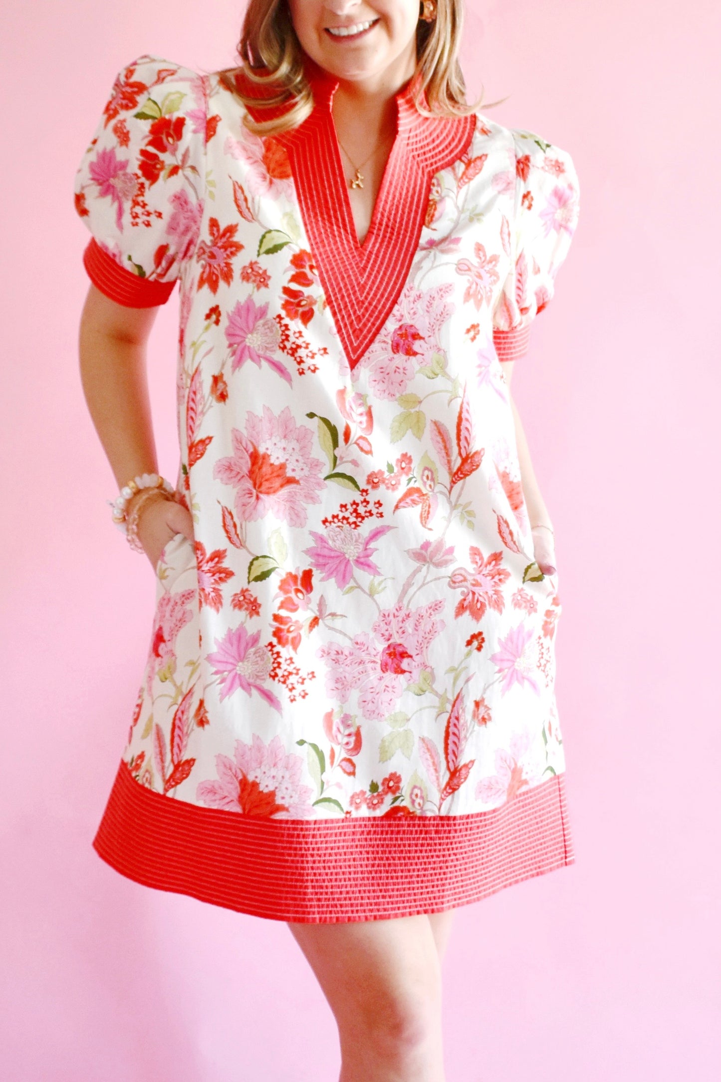 Coral Pink Floral Shift Dress