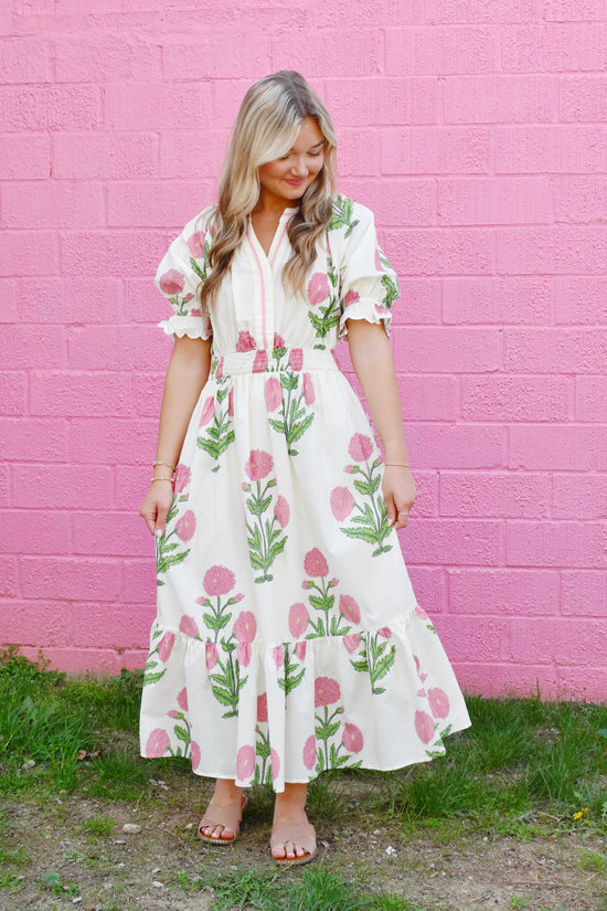 Cream Preppy Pink Floral Midi Dress Confetti Boutique Cream Preppy Pink Floral Midi Dress Confetti Boutique