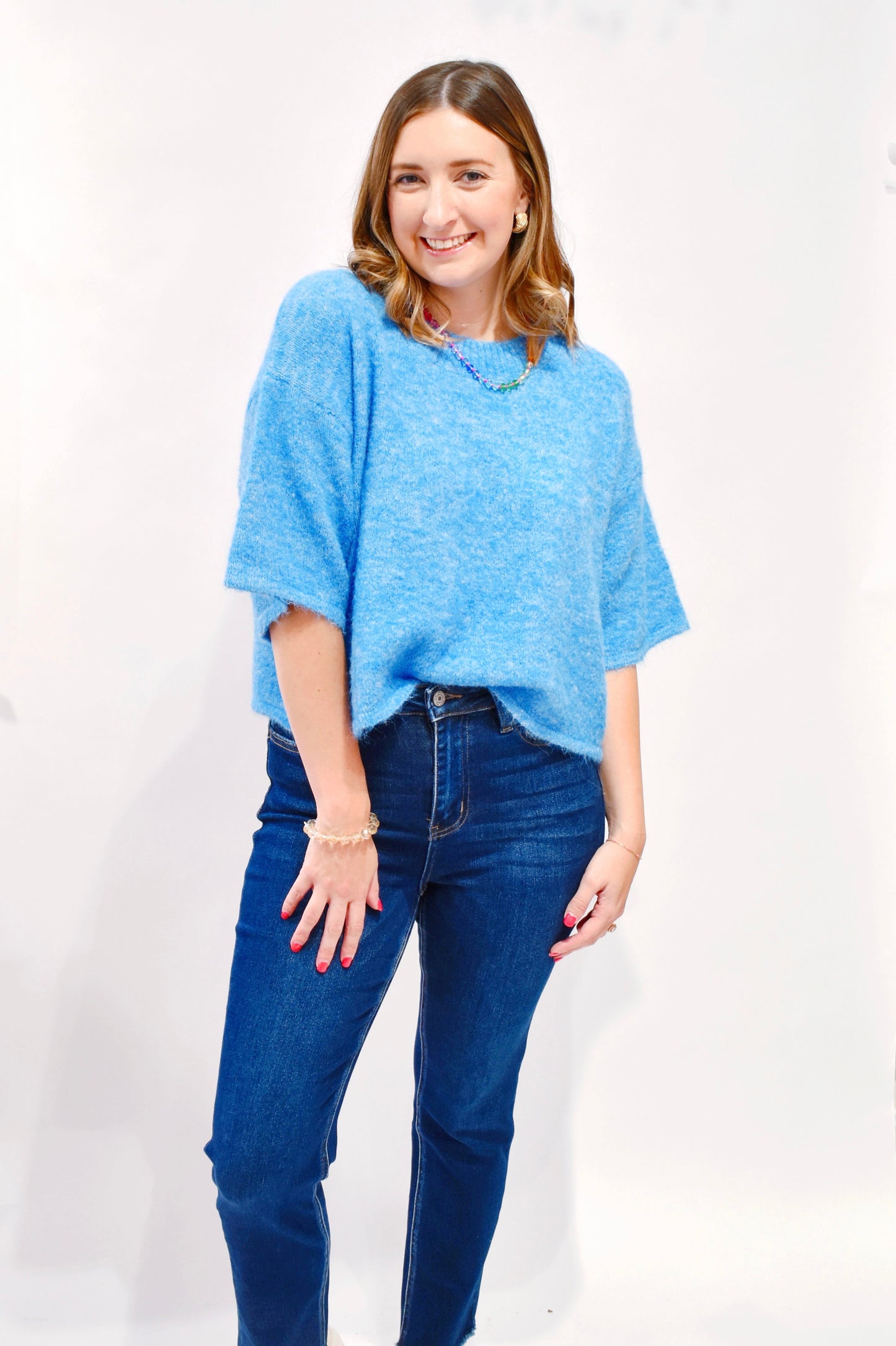 Ocean Blue Cropped Sweater Top