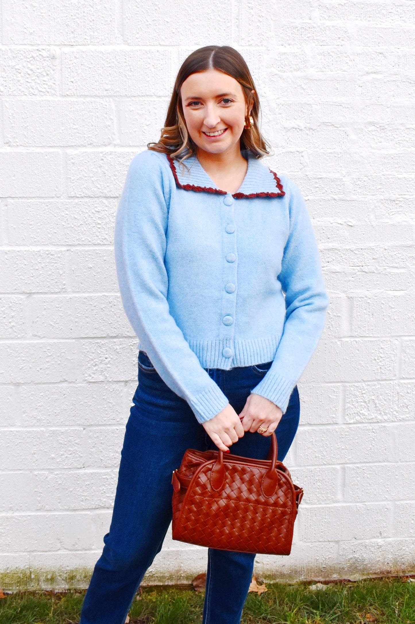 Blue Scallop Collar Cardigan Sweater