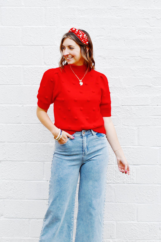 Red Dottie Knit Sweater Top