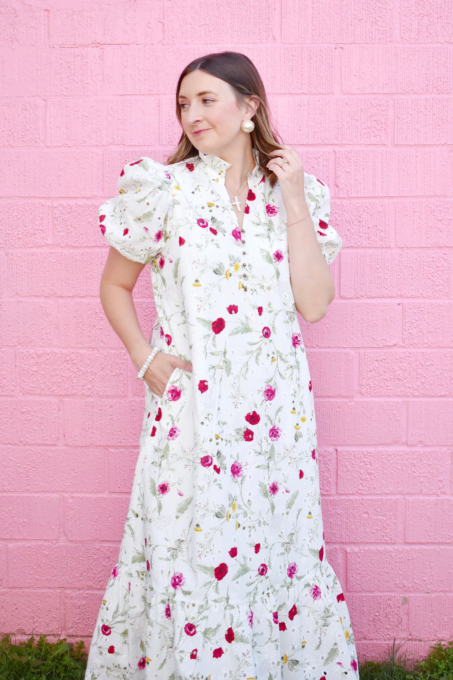 Secret Garden White Eyelet Midi Dress