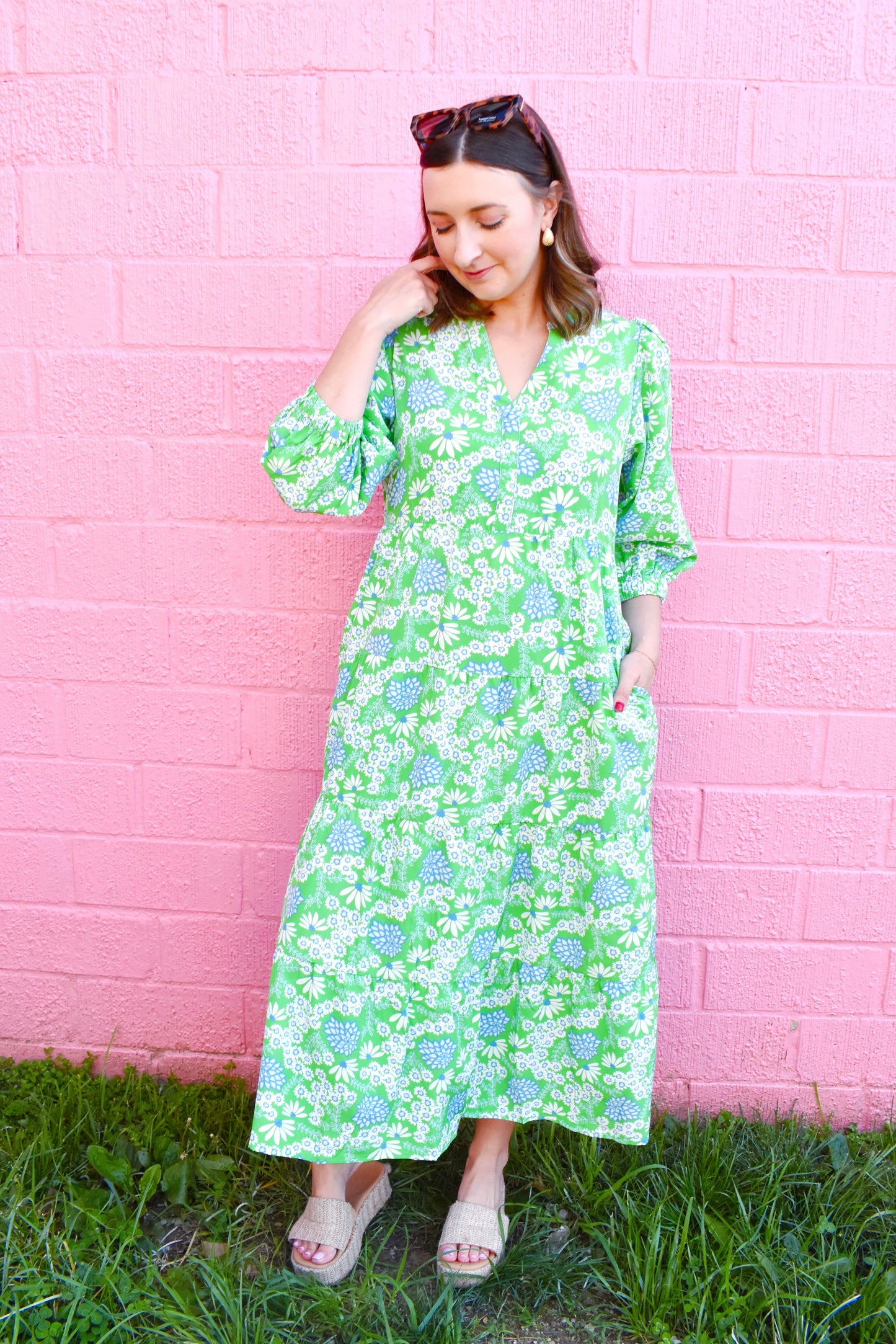 Mary Square Cameron Dress Daisy Chain Green