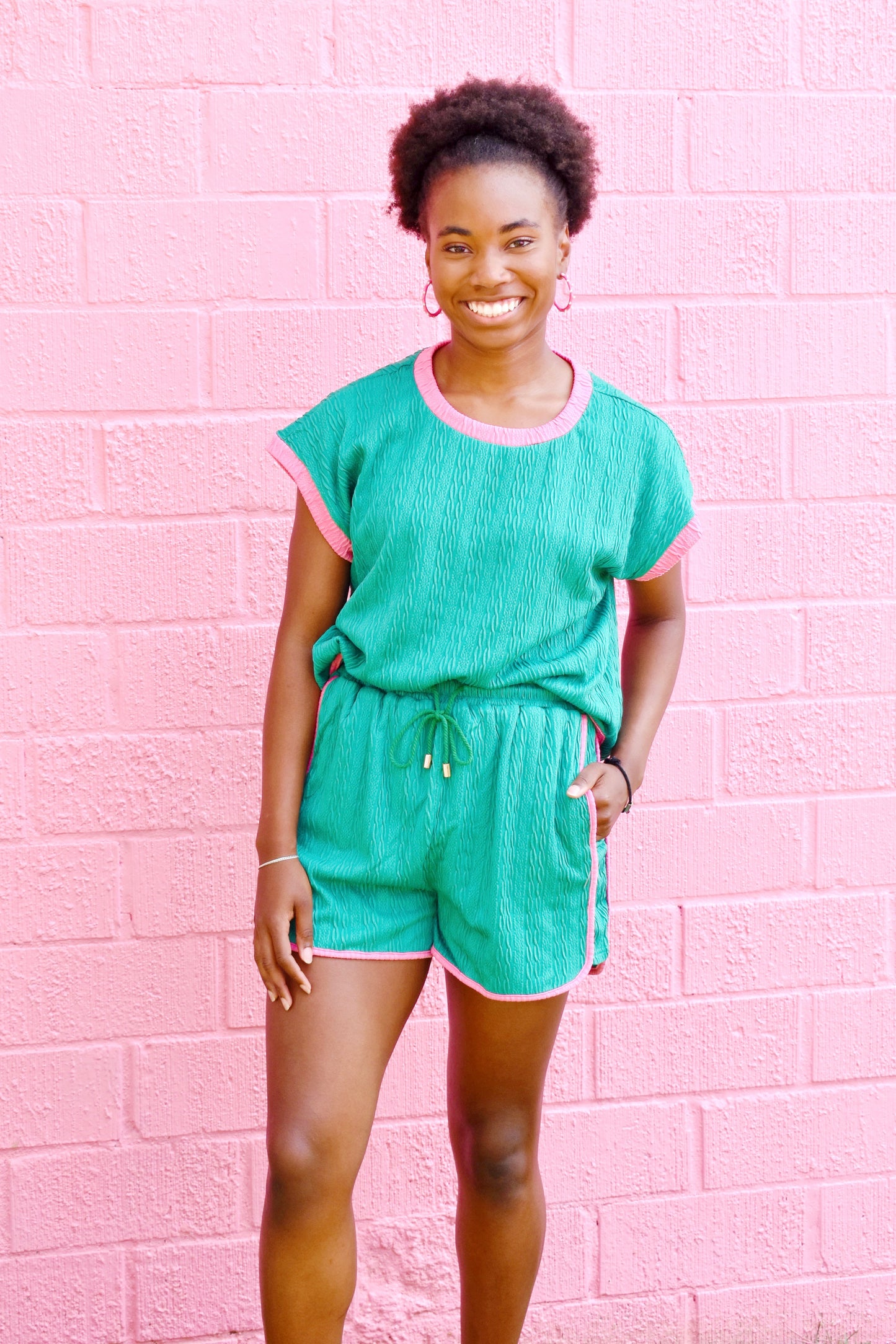 Preppy Textured Color Block Top