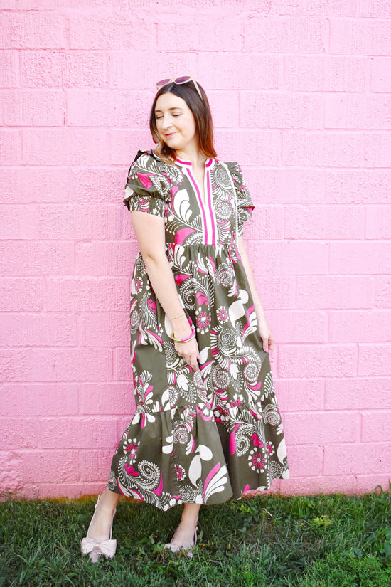 Olive Pink Midi Dress