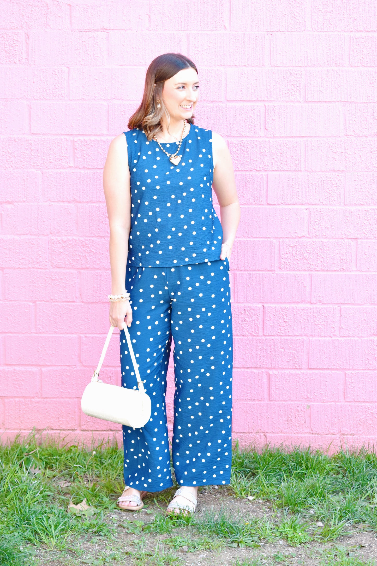 Blue Polka Dot Sleeveless Top