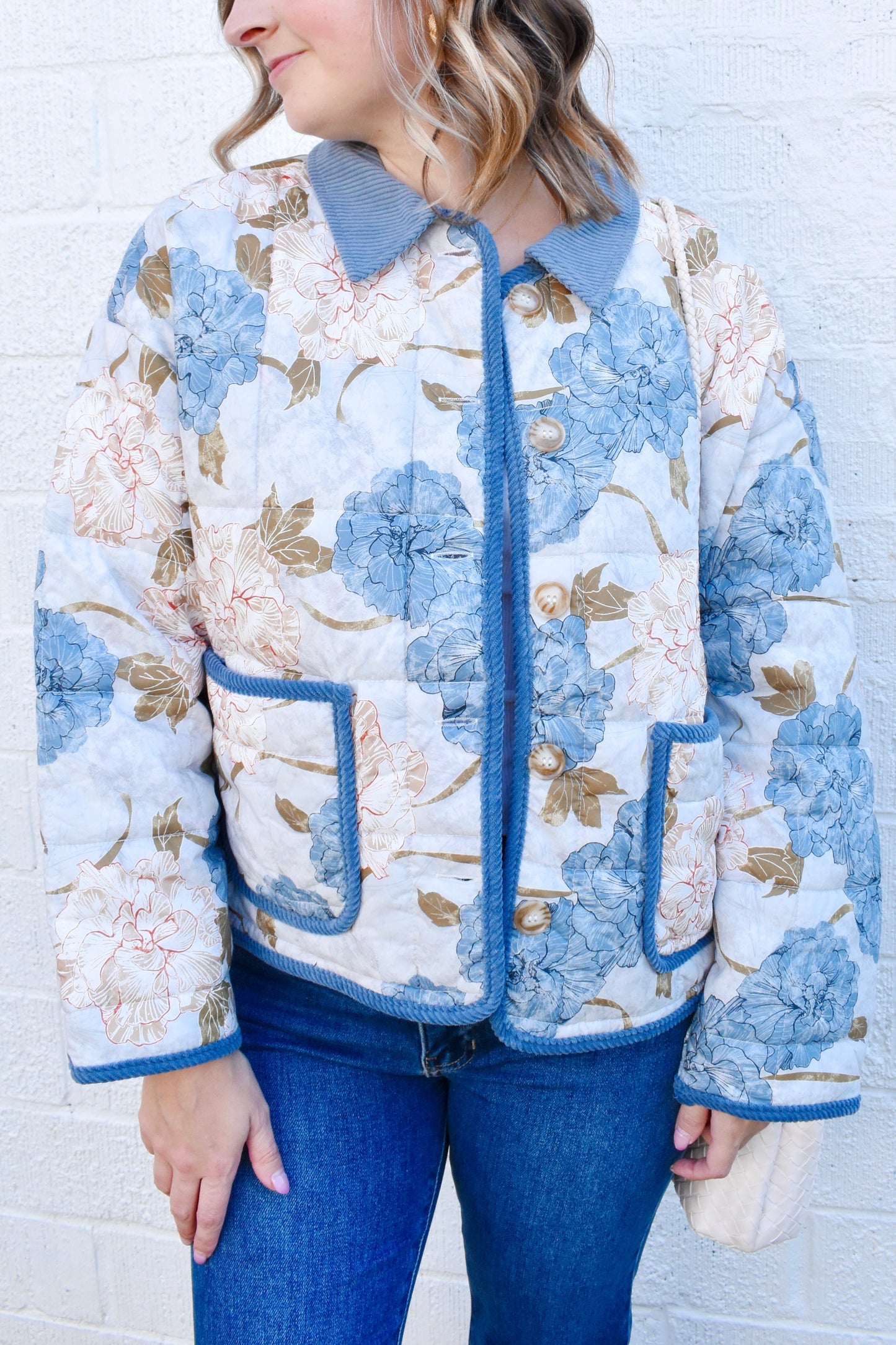 Blue Hydrangea Printed Quilted Jacket
