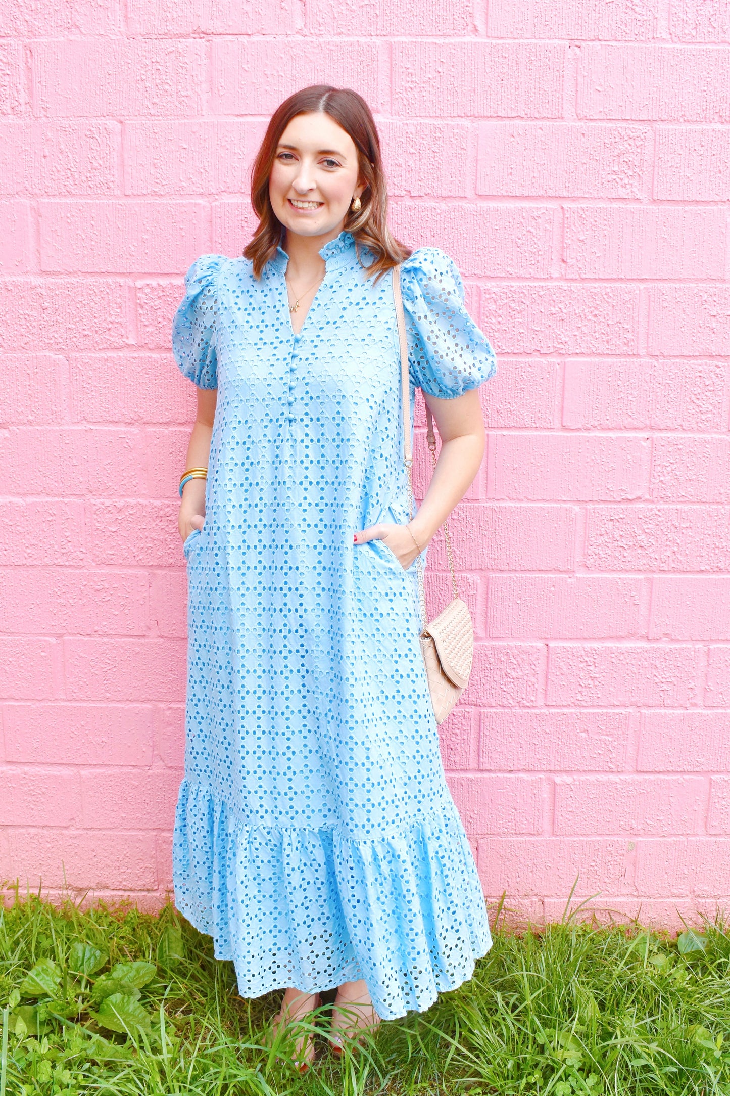 Light Blue Eyelet Midi Dress