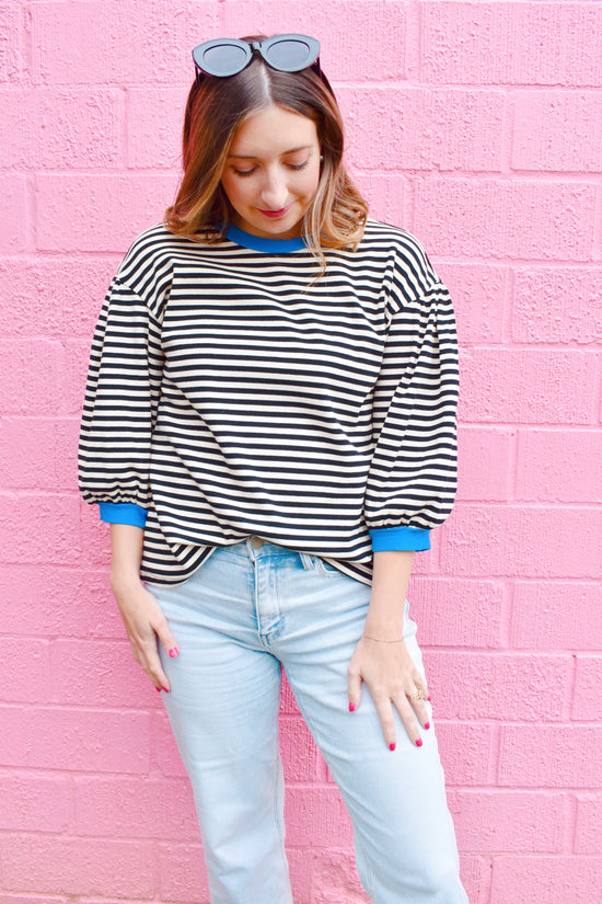 Black Striped Royal Contrast Top