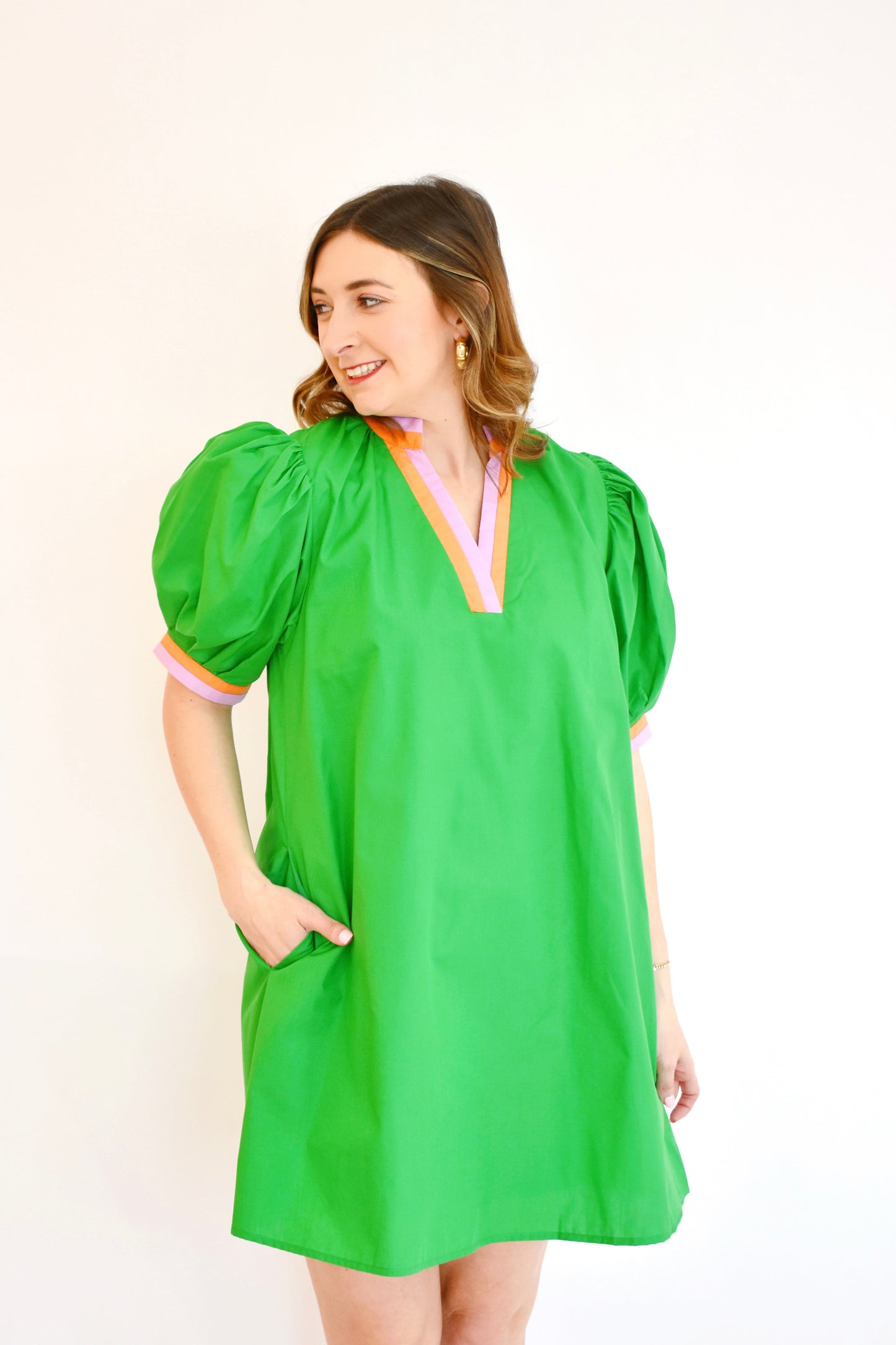 Kelly Green Contrast Trim Dress