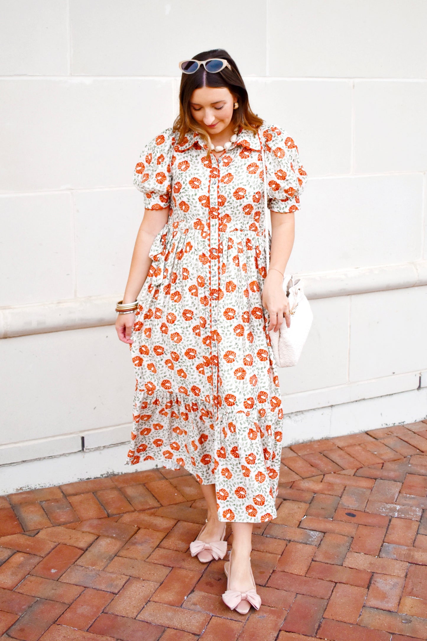 Rust Floral Button Down Midi Dress
