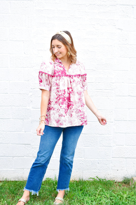 Merlot Floral Collared Blouse