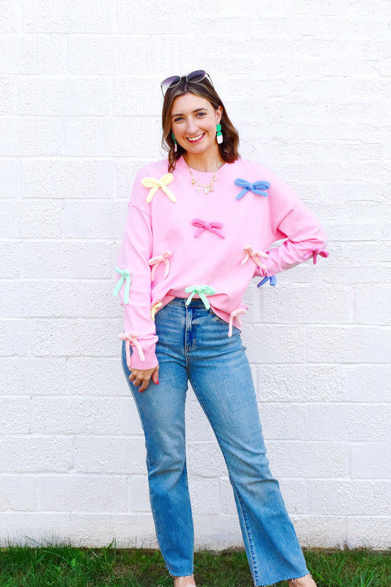 Pink Multicolor Bow Sweater