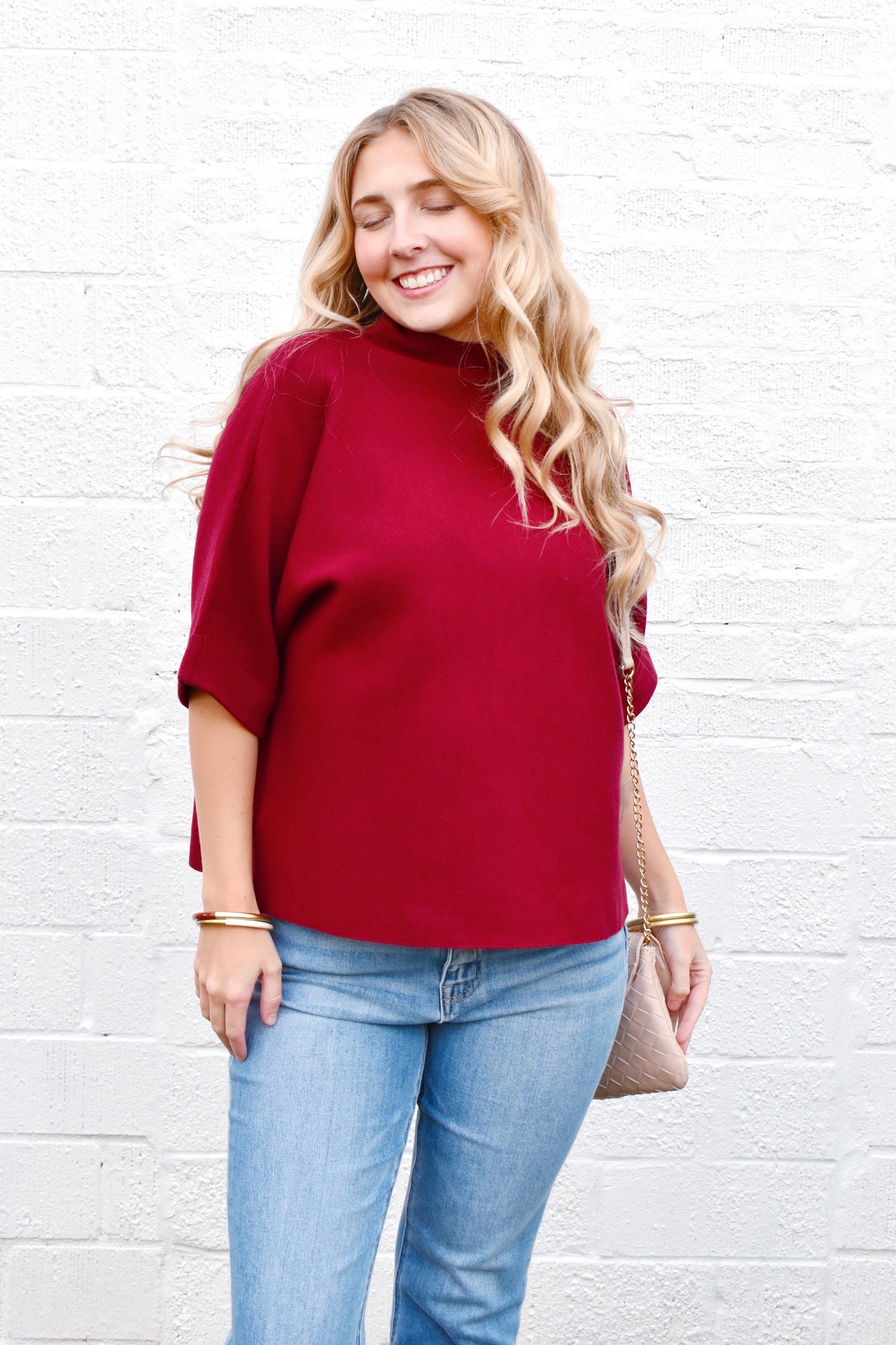 Burgundy Mock Neck Sweater