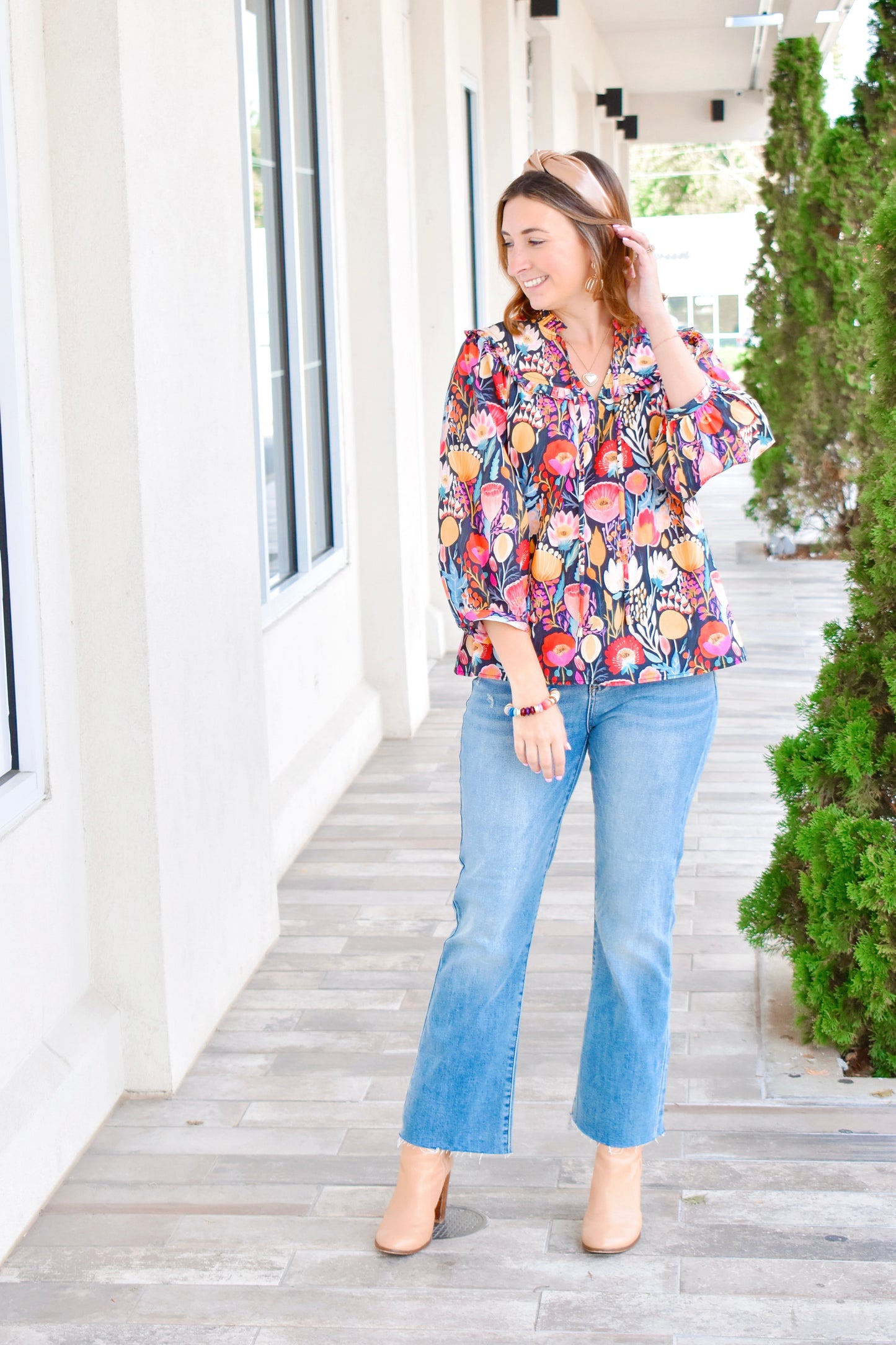 Mustard Bright Floral Fall Blouse