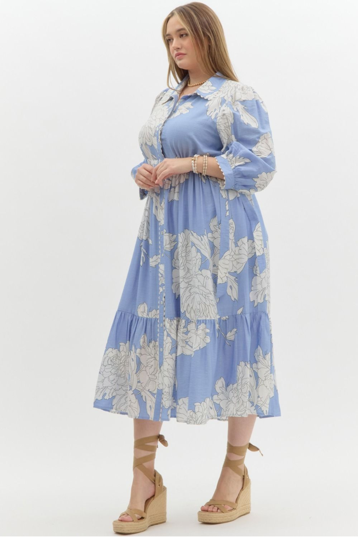 Plus Baby Blue Floral Midi Dress