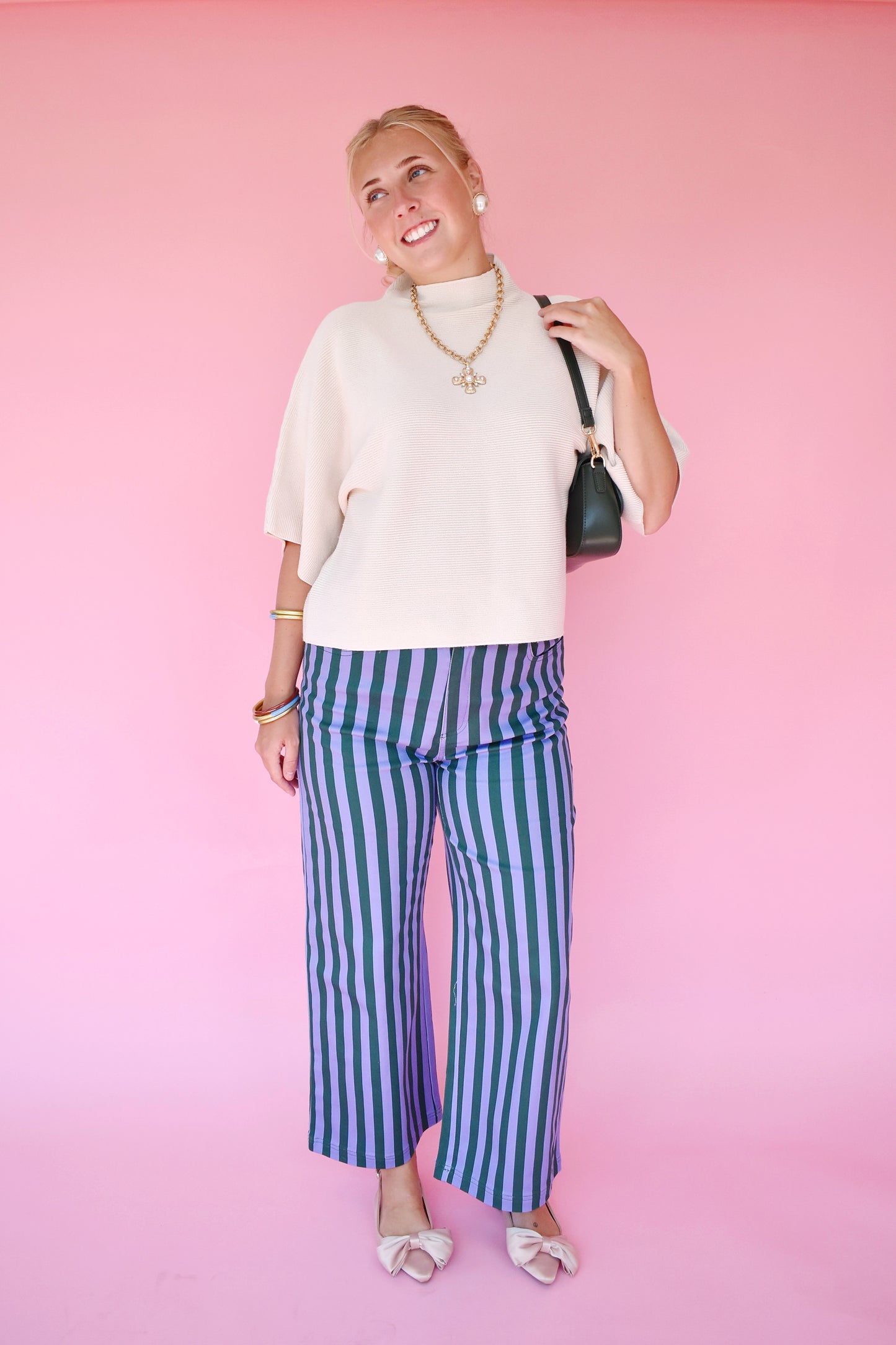 Hunter & Blue Stripe High Waist Wide Leg Pants