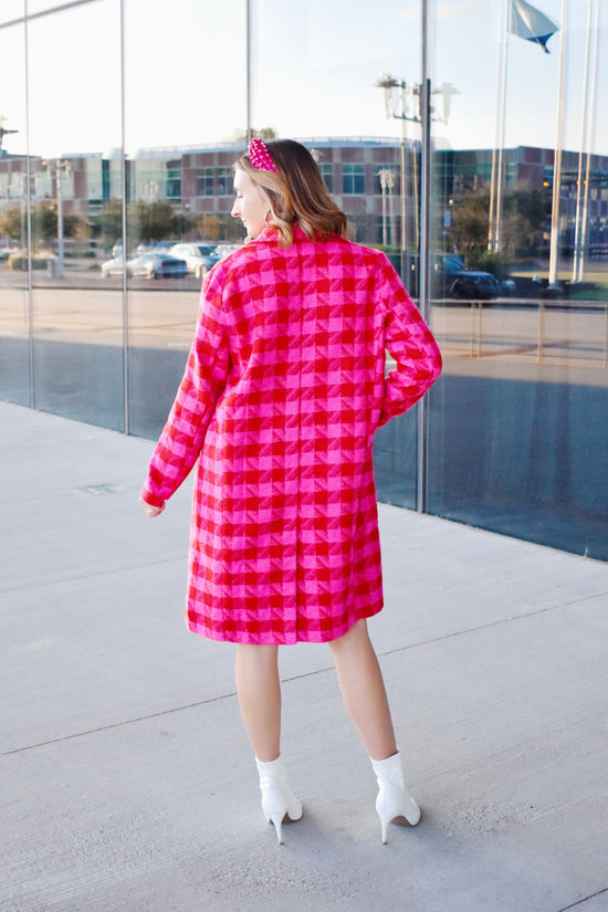 Pink & Red Houndstooth Coat