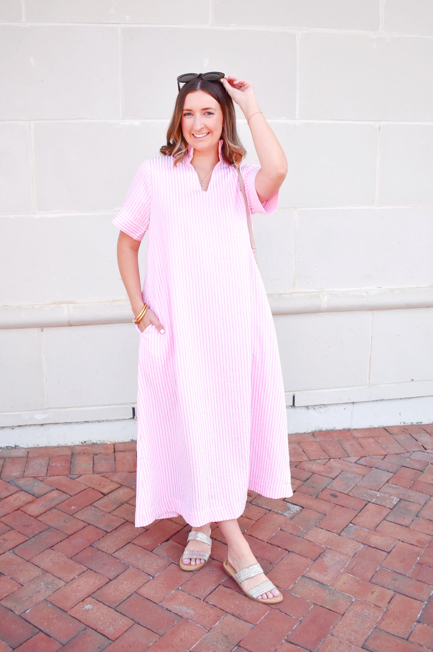 Light Pink Stripe Midi Dress