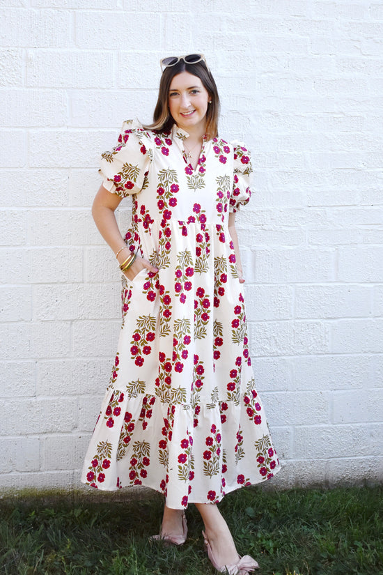 Feels Like Fall Red Floral Midi Dress