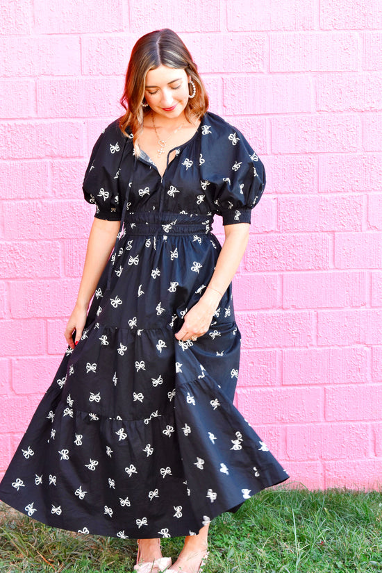 Black & White Bow Printed Maxi Dress