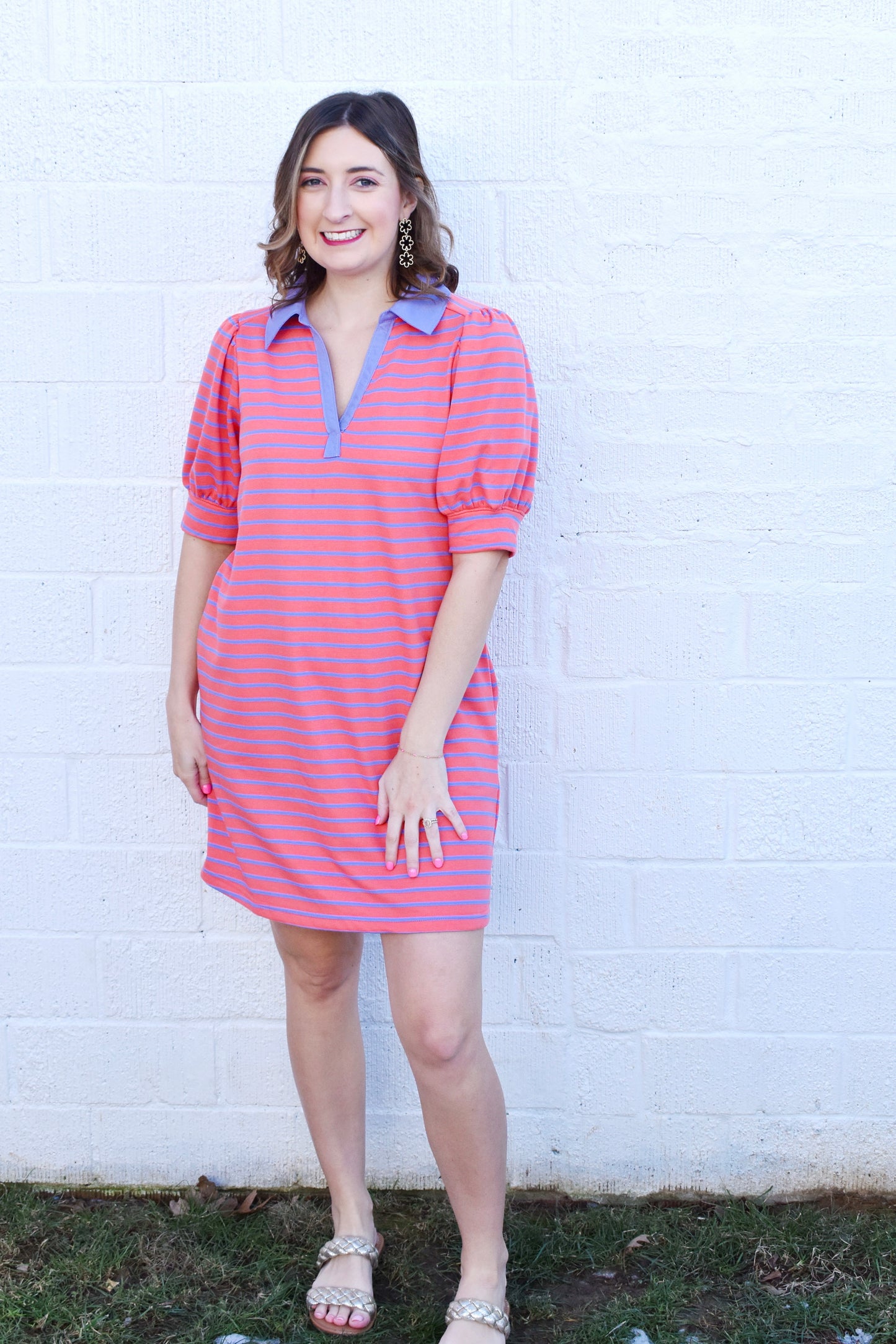 Grapefruit Striped Collared Dress