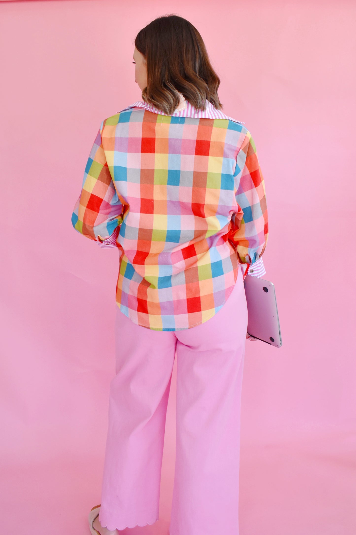 Vivid Multi Gingham Button Down Top