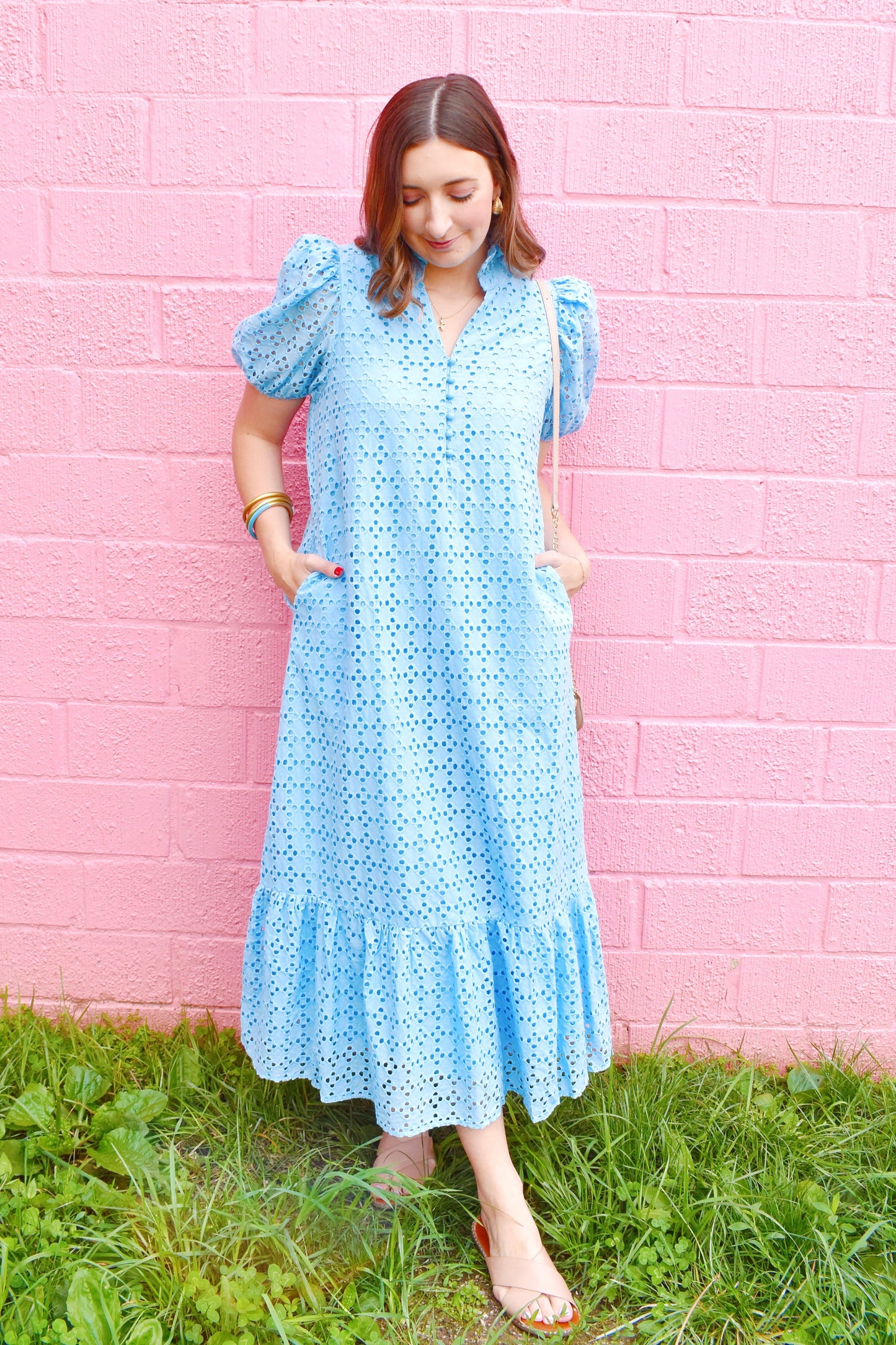 Light Blue Eyelet Midi Dress