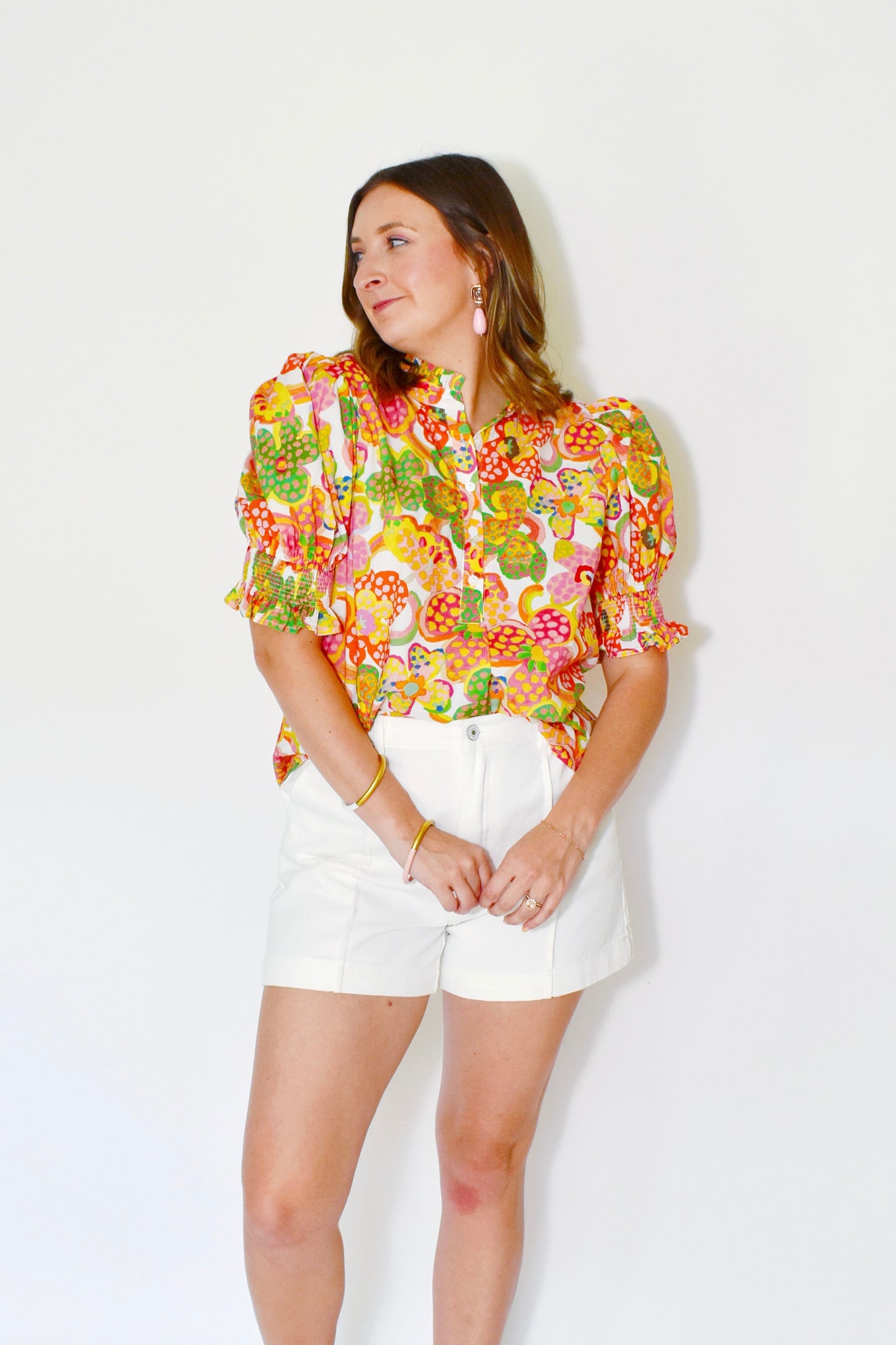 Orange Multi Button Down Blouse