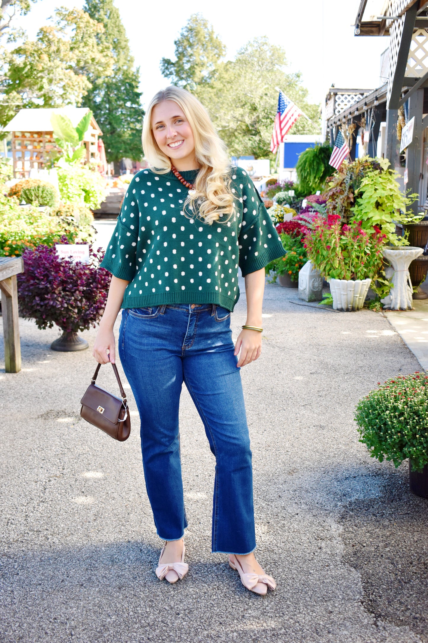 Hunter Green Polka Dot Sweater Top