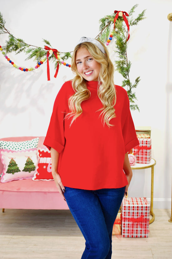 Red Mock Neck Sweater