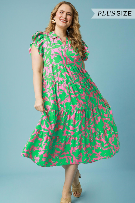 Plus Green Pink Floral Midi Dress Confetti Boutique Plus Green Pink Floral Midi Dress Confetti Boutique