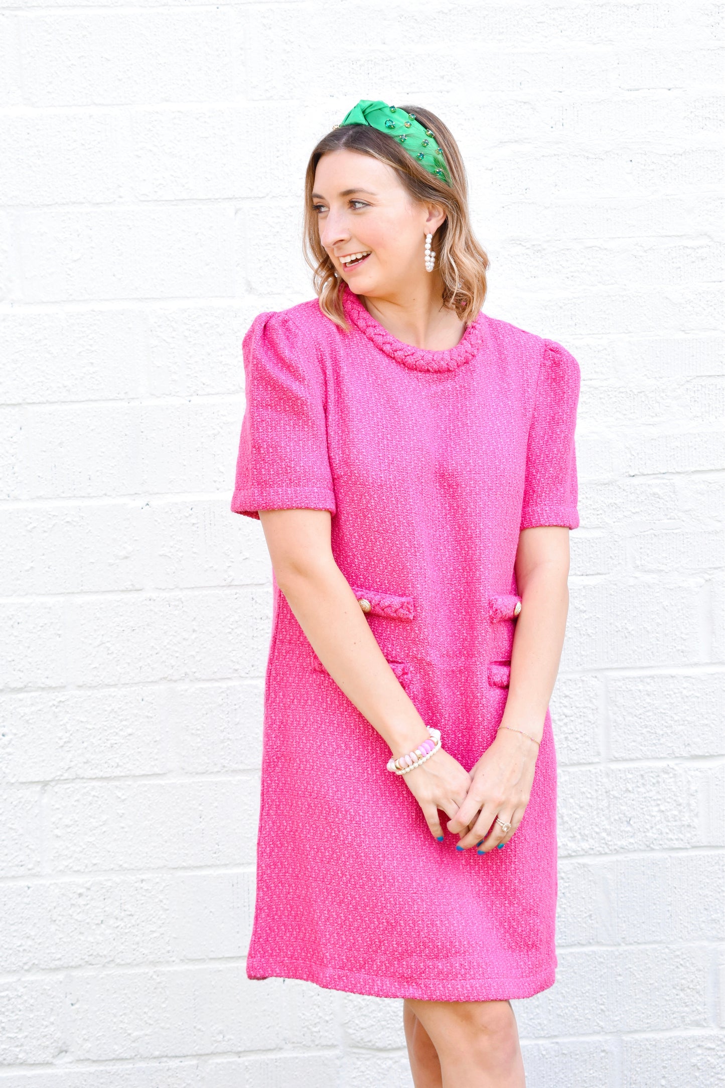 pink tweed dress Elle Hot Pink Tweed Dress – Confetti Boutique