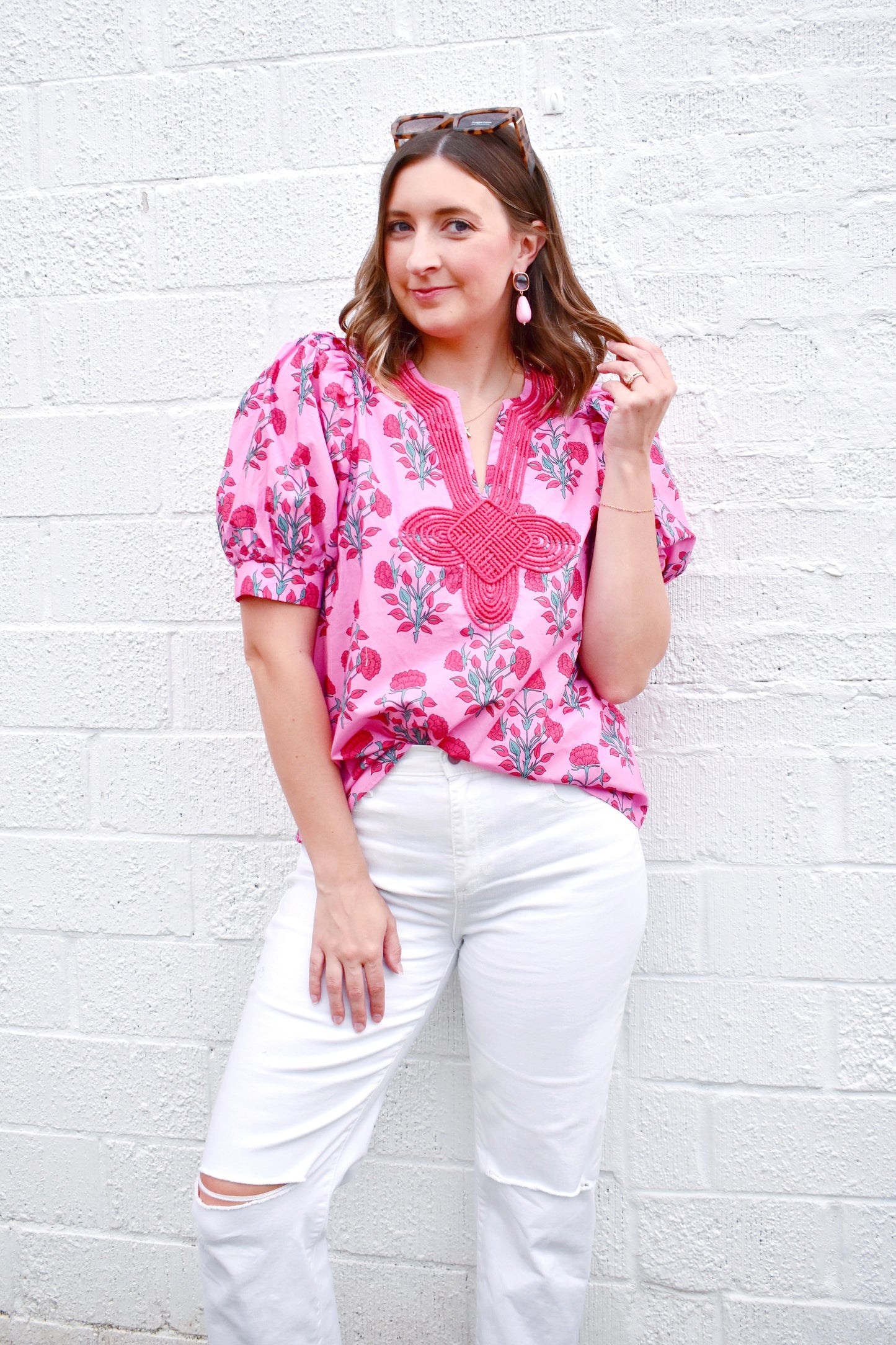 Pink Botanical Collar Detail Blouse