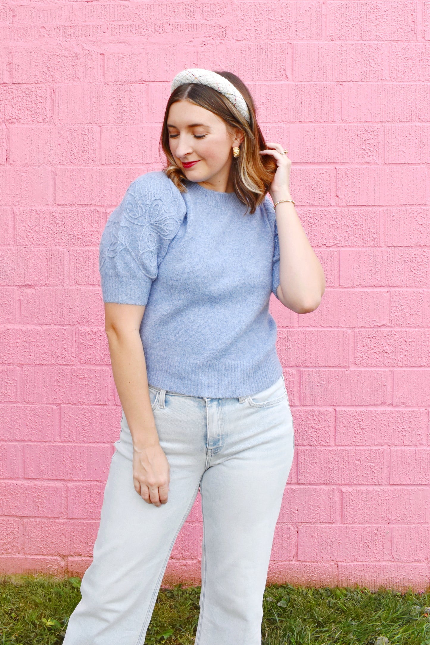 Light Blue Short Sleeve Sweater
