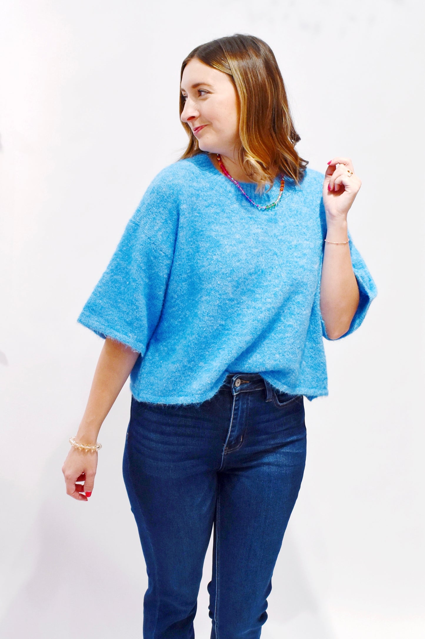 Ocean Blue Cropped Sweater Top
