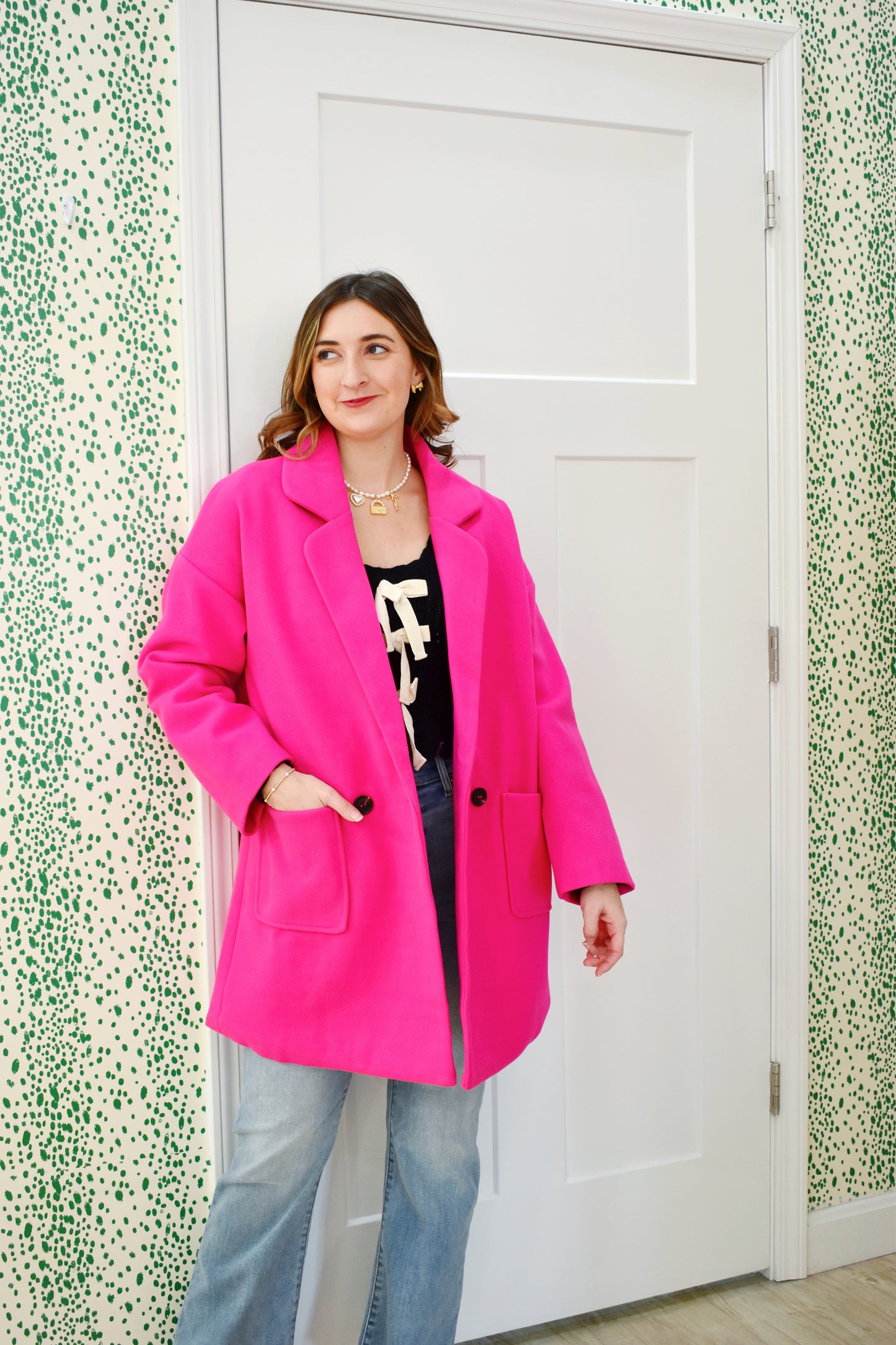 Hot Pink Double Button Coat