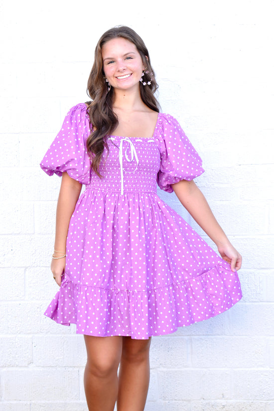 Lilac Polka Dot Bow Detail Dress