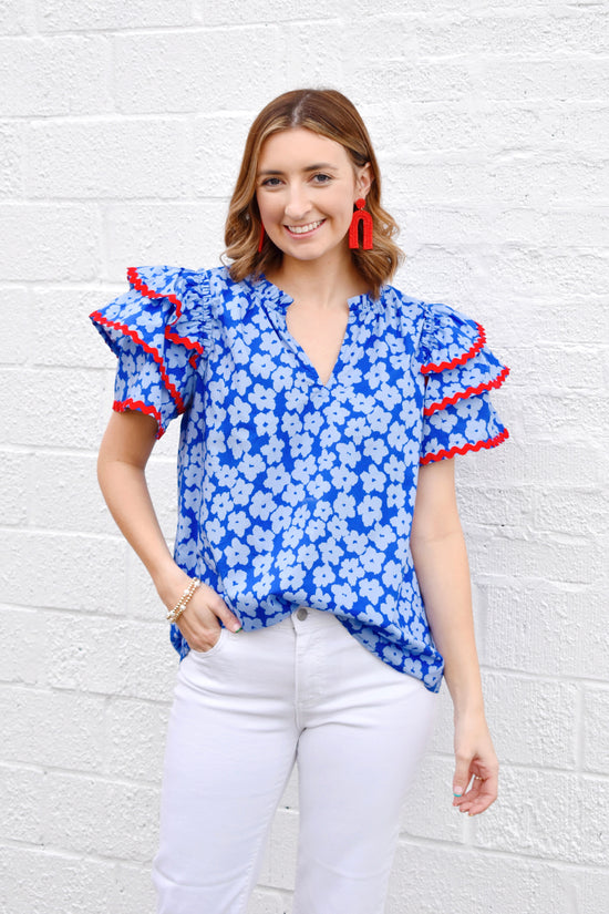 Feeling Frilly Blue Floral Ric Rac Blouse