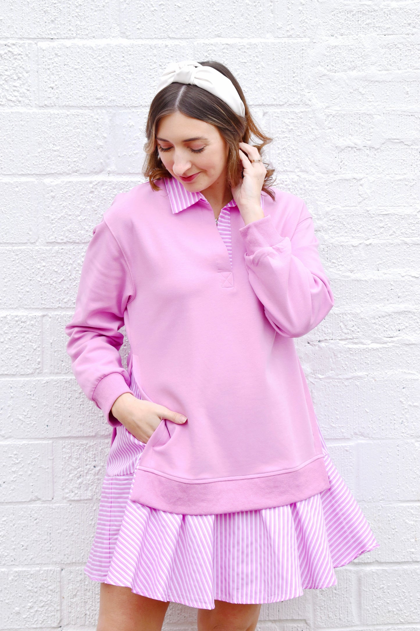 preppy pink dress Summer is best in Wore this yesterday (Lizzie McGuire, you're an outfit repeater) but also when we were in Manhattan two weeks ago and it was perfect for a Has shimmery threading Sweet Sorbet Dress | Hot